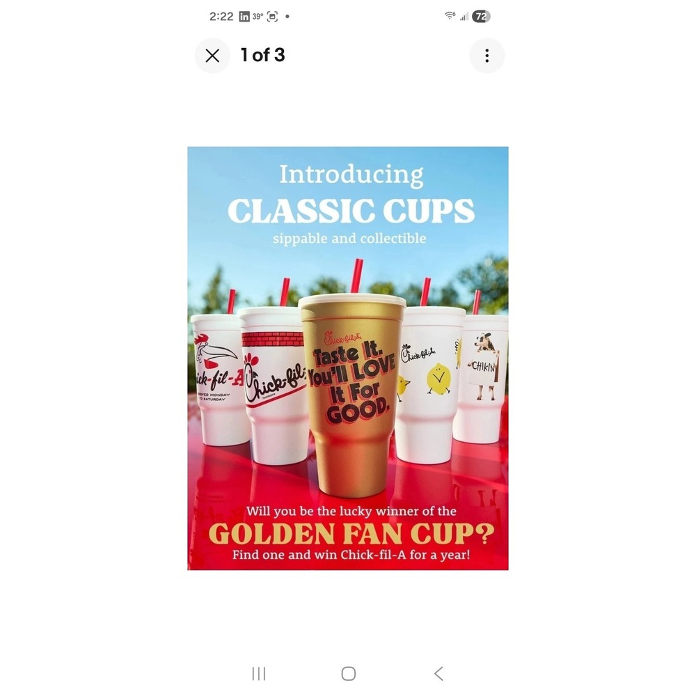 SEALED Chick-fil-A  Collector Cup 2026 Golden Cup Promotion - 1967 Design